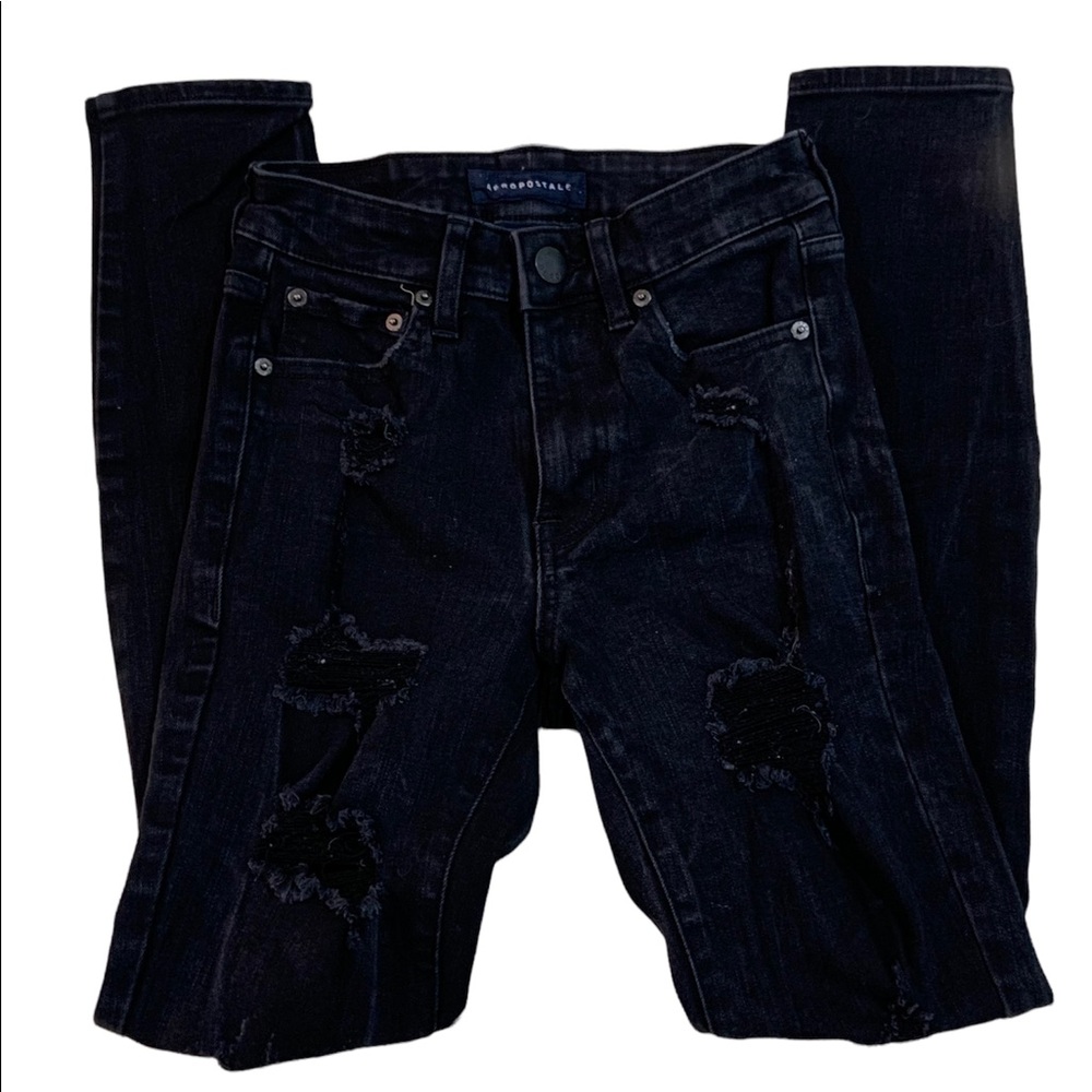 Aeropostale High Rise Jegging Black Destroyed Skinny Jeans Womens Size 0 Reg - Picture 2 of 5